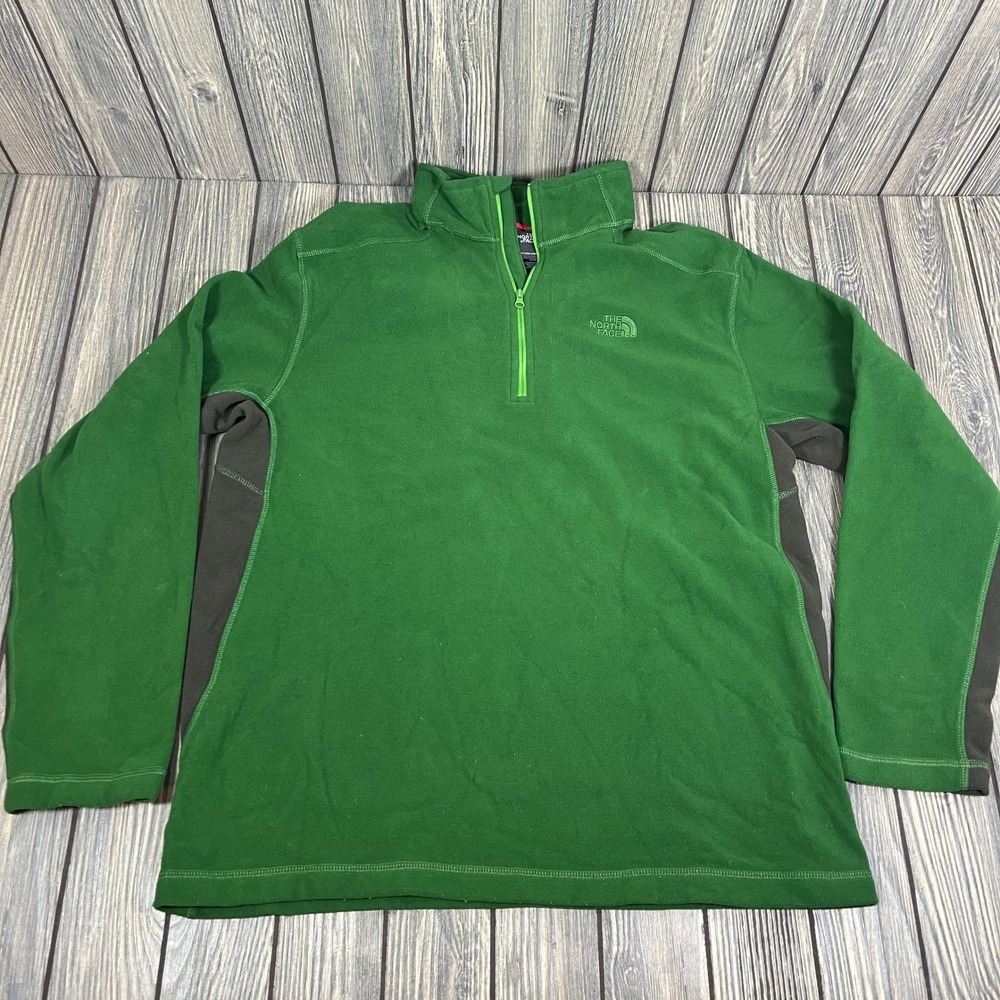 The North Face Fleece Pullover Men Large Green Polartec Quarter Zip Hiking Shirt